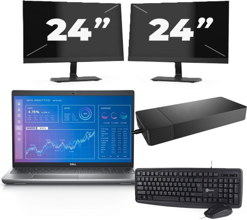 Dell Precision 3571 - Intel Core i5-12e Generatie - 15 inch - 16GB RAM - 256GB SSD - Windows 11 Home + 2x 24 inch Monitor Nette Staat