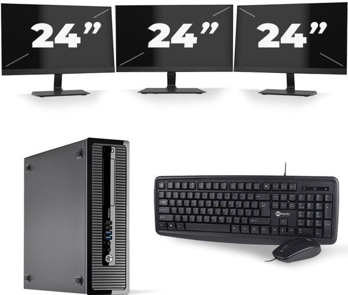 HP ProDesk 400 G1 SFF - Intel Core i3-4e Generatie - 8GB RAM - 128GB SSD - Windows 10 + 3x 24 inch Monitor Nette Staat