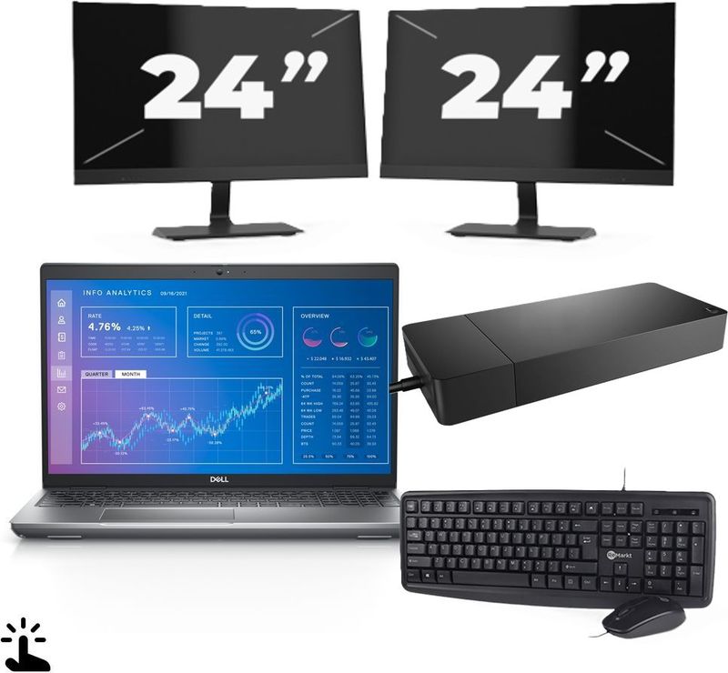 Dell Precision 3571 - Intel Core i5-12e Generatie - 15 inch - Touch - 16GB RAM - 256GB SSD - Windows 11 Home + 2x 24 inch Monitor Zichtbaar gebruikt