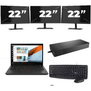 Lenovo ThinkPad T14 Gen 2 - Intel Core i5-11e Generatie - 14 inch - 16GB RAM - 256GB SSD - Windows 11 Home + 3x 22 inch Monitor Nette Staat