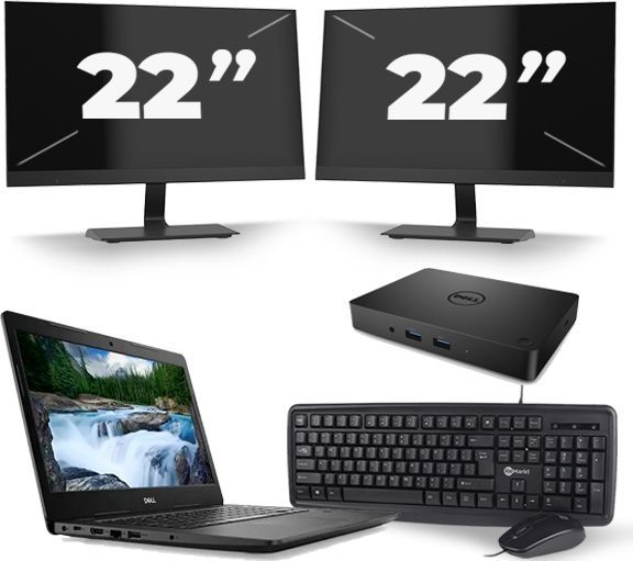 Dell Latitude 3490 - Intel Core i3-8e Generatie - 14 inch - 8GB RAM - 256GB SSD - Windows 11 + 2x 22 inch Monitor Zichtbaar gebruikt