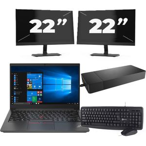 Lenovo ThinkPad E14 Gen 2 - Intel Core i3-11e Generatie - 14 inch - 16GB RAM - 256GB SSD - Windows 11 Home + 2x 22 inch Monitor Zichtbaar gebruikt
