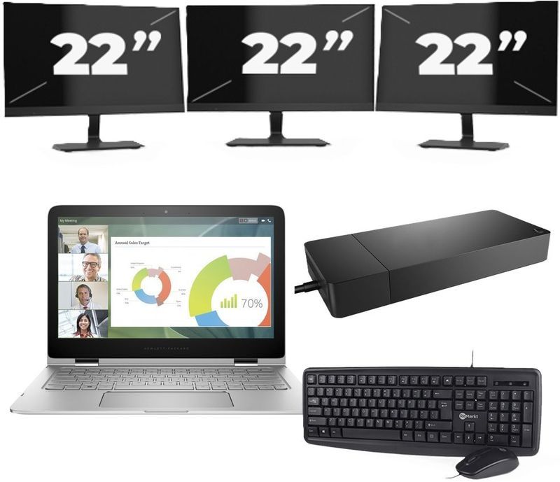 Lenovo ThinkBook 13s G2 - Intel Core i5-11e Generatie - 13 inch - 8GB RAM - 256GB SSD - Windows 11 Home + 3x 22 inch Monitor Nette Staat