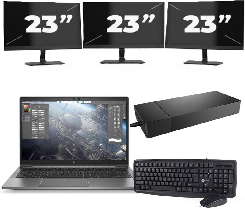 HP ZBook Firefly 14 G7 - Intel Core i7-10e Generatie - 14 inch - 16GB RAM - 256GB SSD - Windows 11 Home + 3x 23 inch Monitor Zichtbare schade