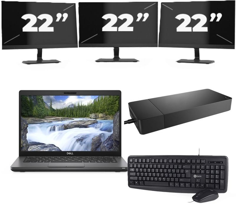 Dell Vostro 14 5401 - Intel Core i5-10e Generatie - 14 inch - 16GB RAM - 256GB SSD - Windows 11 Home + 3x 22 inch Monitor Nette Staat