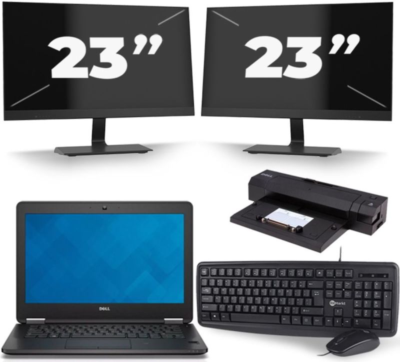 Dell Latitude E7240 - Intel Core i7-4e Generatie - 12 inch - 8GB RAM - 256GB SSD - Windows 11 + 2x 23 inch Monitor Zichtbaar gebruikt