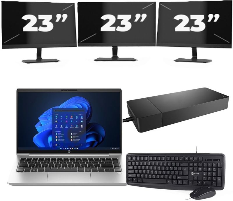 HP ProBook 440 G10 - Intel Core i3-13e Generatie - 14 inch - 16GB RAM - 256GB SSD - Windows 11 Home + 3x 23 inch Monitor Nette Staat