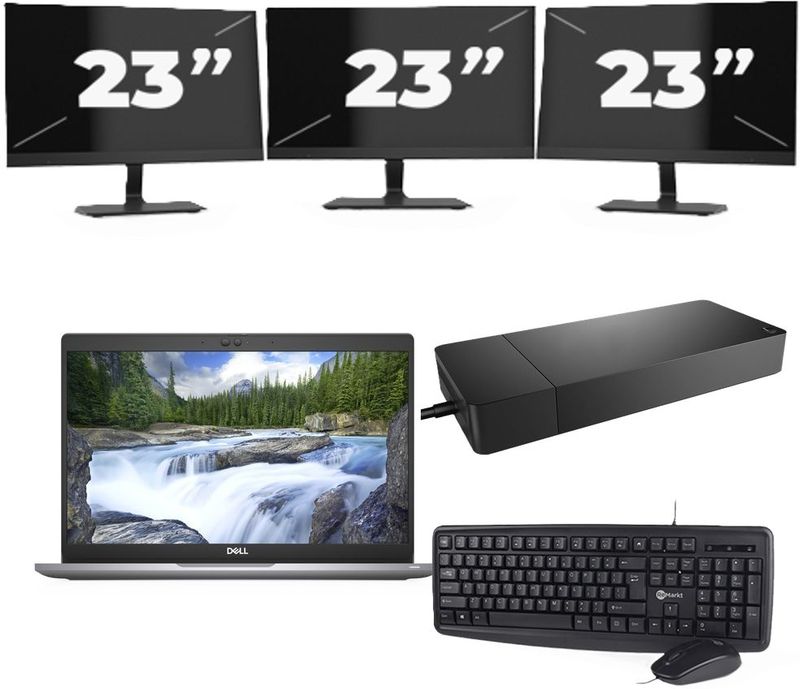 Dell Latitude 5320 - Intel Core i3-11e Generatie - 13 inch - 16GB RAM - 256GB SSD - Windows 11 Home + 3x 23 inch Monitor Zichtbaar gebruikt