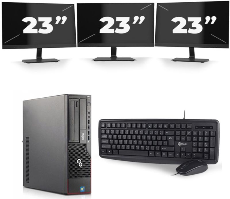 Fujitsu Esprimo E710 SFF - Intel Core i7-3e Generatie - 16GB RAM - 256GB SSD - Windows 10 + 3x 23 inch Monitor Nette Staat