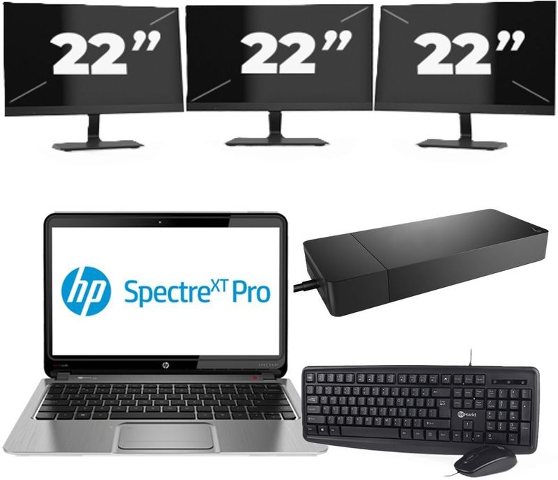 Chuwi CoreBook Pro - Intel Core i3-6e Generatie - 13 inch - 8GB RAM - 256GB SSD - Windows 11 Home + 3x 22 inch Monitor Zichtbare schade