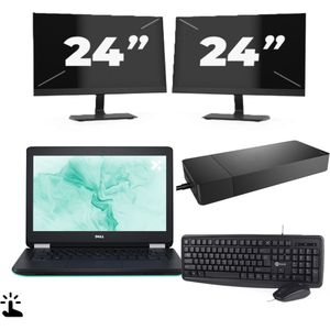 Dell Latitude E5270 - Intel Core i3-6e Generatie - 12 inch - Touch - 8GB RAM - 256GB SSD - Windows 11 Home + 2x 24 inch Monitor Nette Staat