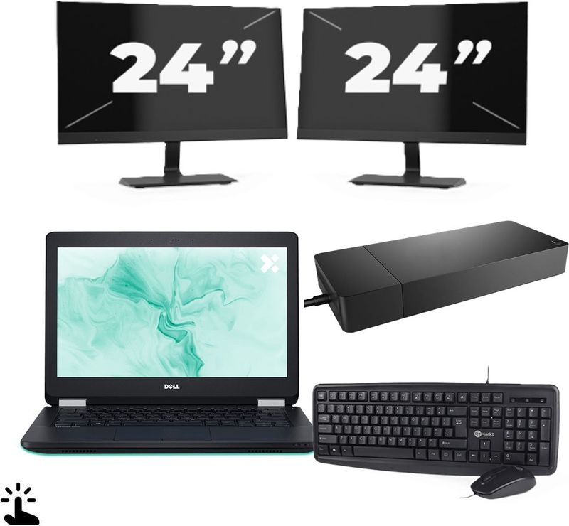 Dell Latitude E5270 - Intel Core i3-6e Generatie - 12 inch - Touch - 8GB RAM - 256GB SSD - Windows 11 Home + 2x 24 inch Monitor Nette Staat