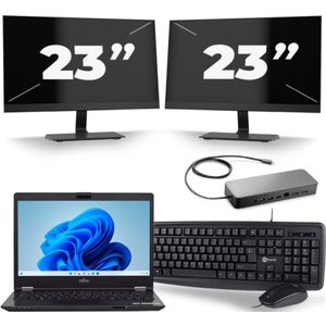 Fujitsu LifeBook U749 - Intel Core i5-8e Generatie - 14 inch - 16GB RAM - 256GB SSD - Windows 11 + 2x 23 inch Monitor Zichtbare schade