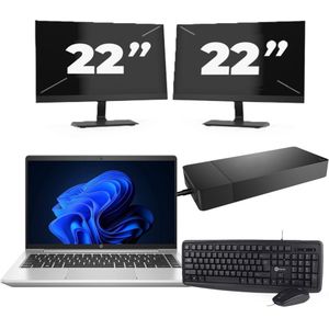 HP ProBook 440 G9 - Intel Core i3-12e Generatie - 14 inch - 16GB RAM - 256GB SSD - Windows 11 + 2x 22 inch Monitor Nette Staat