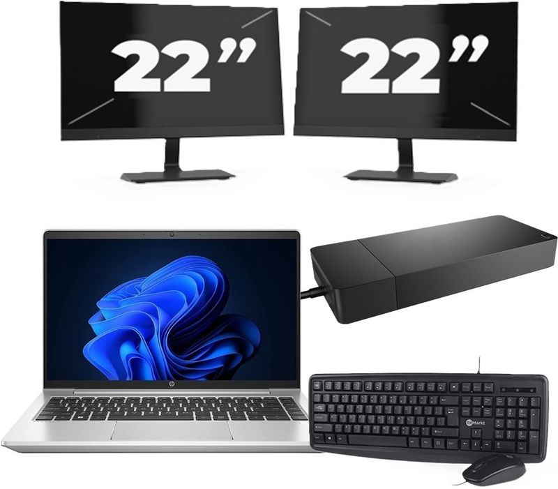 HP ProBook 440 G9 - Intel Core i3-12e Generatie - 14 inch - 16GB RAM - 256GB SSD - Windows 11 + 2x 22 inch Monitor Nette Staat