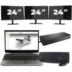 HP ZBook 15v G5 - Intel Core i7-9e Generatie - 15 inch - 16GB RAM - 256GB SSD - Windows 11 Home + 3x 24 inch Monitor Nette Staat