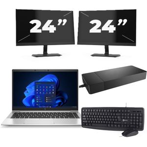 HP EliteBook 845 G8 - AMD Ryzen 5 PRO 5650U - 14 inch - 16GB RAM - 256GB SSD - Windows 11 Home + 2x 24 inch Monitor Zichtbare schade
