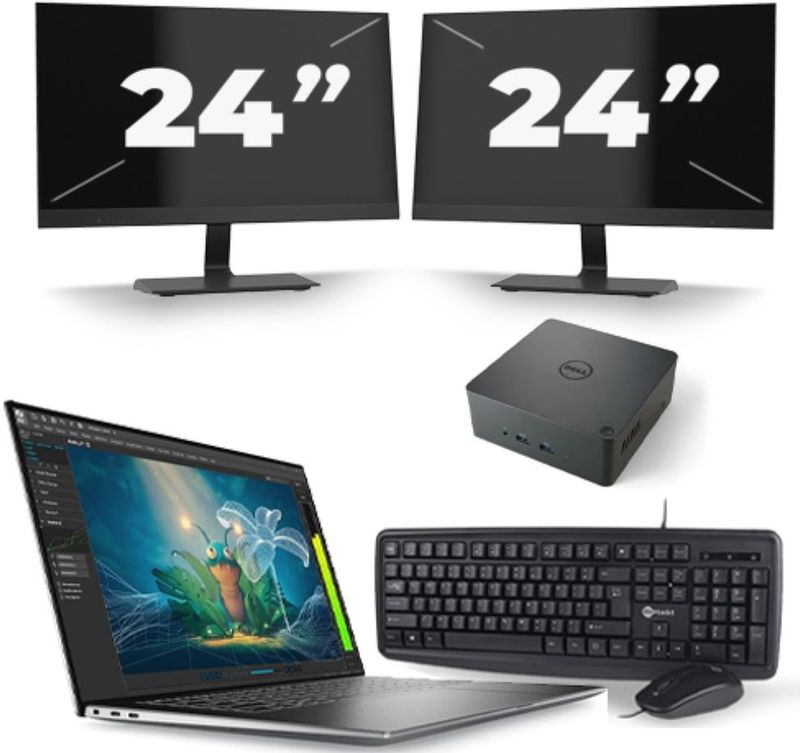 Dell Precision 5570 - Intel Core i7-12e Generatie - 15 inch - 16GB RAM - 256GB SSD - Windows 11 Home + 2x 24 inch Monitor Nette Staat