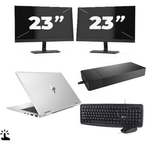 HP EliteBook x360 1040 G7 - Intel Core i7-10e Generatie - 14 inch - Touch - 16GB RAM - 256GB SSD - Windows 11 + 2x 23 inch Monitor Nette Staat