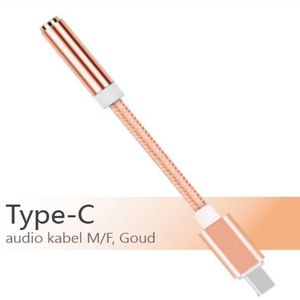USB-C audio kabel M/F, Goud (3.5mm jack)
