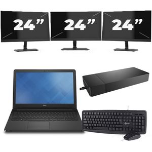 Dell Vostro 15-3568 - Intel Core i3-7e Generatie - 15 inch - 8GB RAM - 256GB SSD - Windows 11 Home + 3x 24 inch Monitor Zichtbare schade