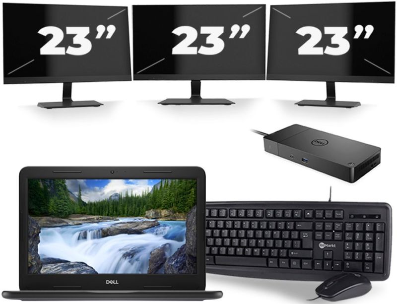 Dell Latitude 3300 - Intel Core i3-7e Generatie - 13 inch - 8GB RAM - 256GB SSD - Windows 11 + 3x 23 inch Monitor Zichtbaar gebruikt