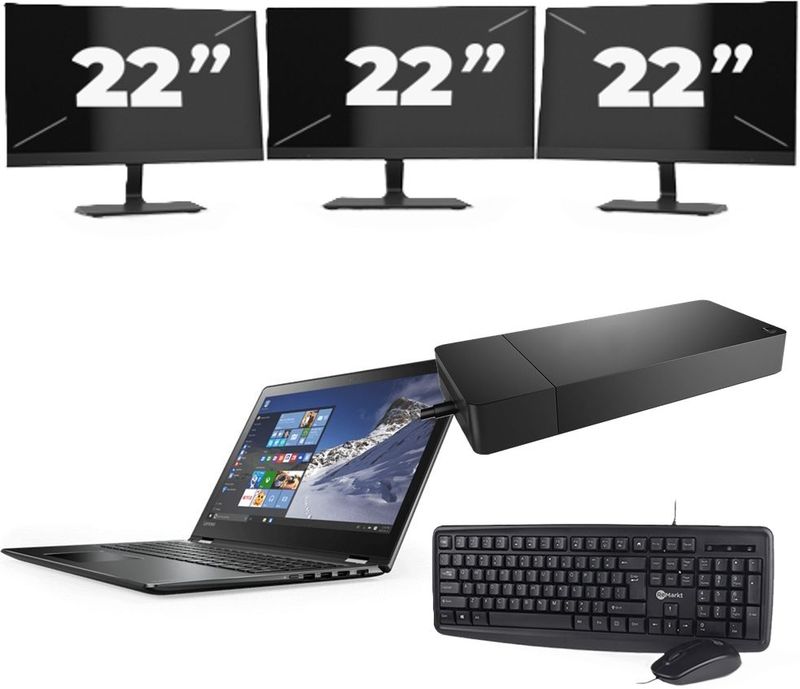 Lenovo ThinkPad X1 Yoga Gen 4 - Intel Core i7-8e Generatie - 14 inch - 16GB RAM - 256GB SSD - Windows 11 Home + 3x 22 inch Monitor Zichtbaar gebruikt