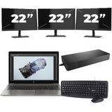 HP ZBook 15u G6 - Intel Core i7-8e Generatie - 15 inch - 16GB RAM - 256GB SSD - Windows 11 + 3x 22 inch Monitor Zichtbaar gebruikt