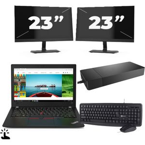 Lenovo ThinkPad A285 - AMD Ryzen 5 2500U - 12 inch - Touch - 8GB RAM - 256GB SSD - Windows 11 Home + 2x 23 inch Monitor Zichtbare schade