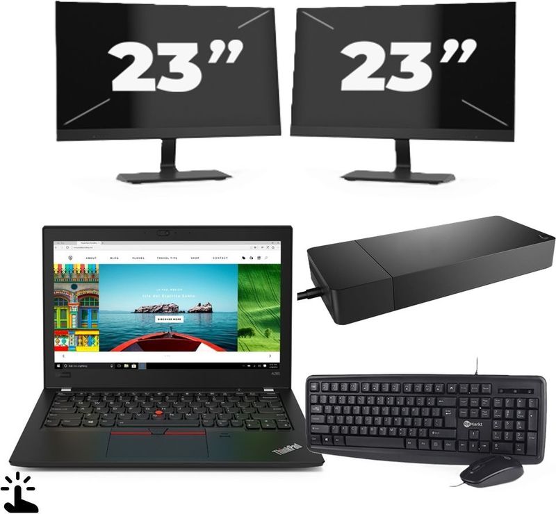 Lenovo ThinkPad A285 - AMD Ryzen 5 2500U - 12 inch - Touch - 8GB RAM - 256GB SSD - Windows 11 Home + 2x 23 inch Monitor Zichtbare schade