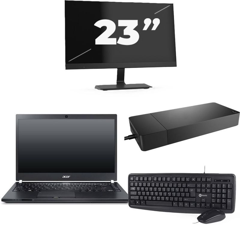 Acer TravelMate P645-SG - Intel Core i7-5e Generatie - 14 inch - 8GB RAM - 256GB SSD - Windows 11 Home + 1x 23 inch Monitor Zichtbaar gebruikt