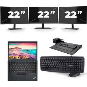 Lenovo ThinkPad T470s - Intel Core i5-6e Generatie - 14 inch - 8GB RAM - 256GB SSD - Windows 11 + 3x 22 inch Monitor Nette Staat