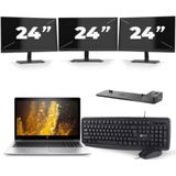 HP EliteBook 850 G5 - Intel Core i7-8e Generatie - 15 inch - 16GB RAM - 256GB SSD - Windows 11 + 3x 24 inch Monitor Zichtbaar gebruikt