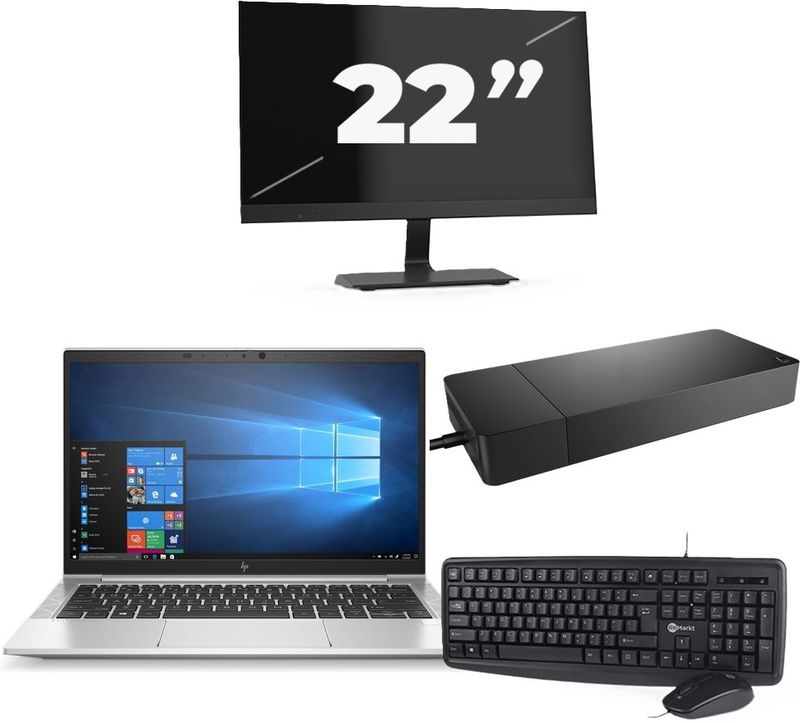 HP EliteBook 835 G7 - AMD Ryzen 7 PRO 4750U - 13 inch - 16GB RAM - 256GB SSD - Windows 11 Home + 1x 22 inch Monitor Zichtbaar gebruikt