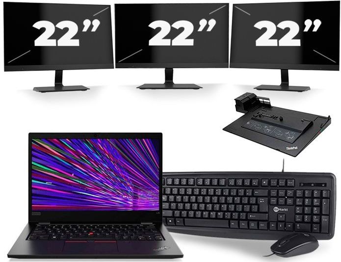 Lenovo ThinkPad L13 - Intel Core i3-10e Generatie - 13 inch - 8GB RAM - 256GB SSD - Windows 11 Home + 3x 22 inch Monitor Zichtbaar gebruikt