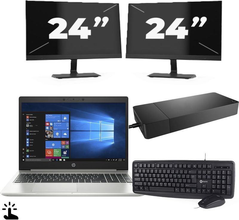HP ProBook 445 G7 - AMD Ryzen 5 4500U - 14 inch - Touch - 16GB RAM - 256GB SSD - Windows 11 Home + 2x 24 inch Monitor Nette Staat