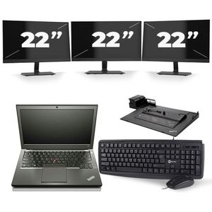 Lenovo ThinkPad X240 - Intel Core i5-4e Generatie - 12 inch - 8GB RAM - 256GB SSD - Windows 11 + 3x 22 inch Monitor Zichtbaar gebruikt