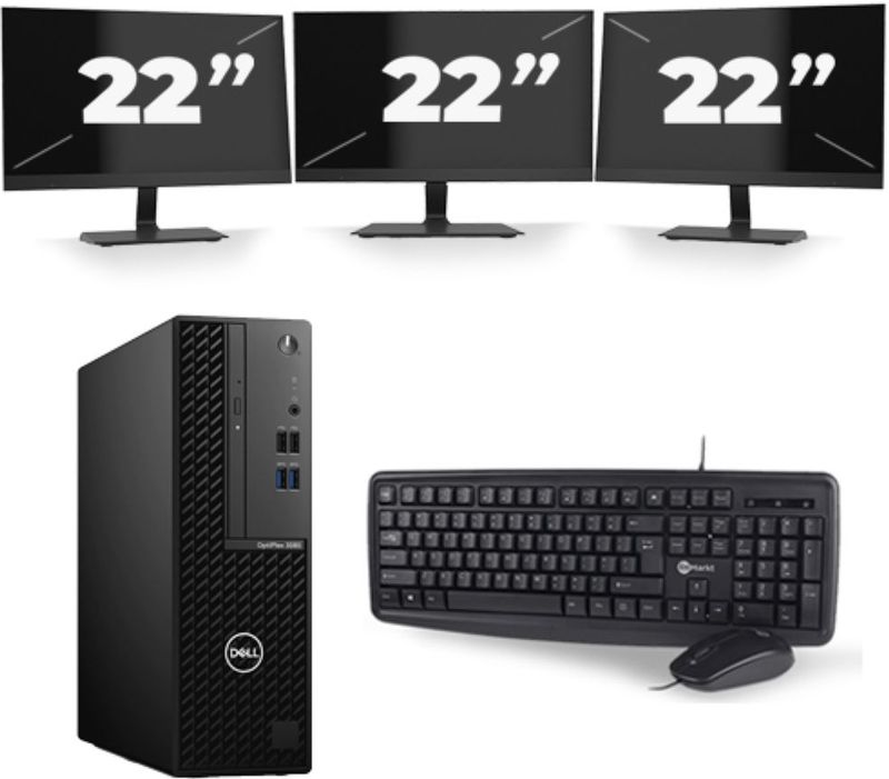Dell Optiplex 3080 Micro USFF - Intel Core i5-10e Generatie - 16GB RAM - 256GB SSD - Windows 11 + 3x 22 inch Monitor Nette Staat