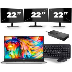 Dell XPS 13 9360 - Intel Core i5-7e Generatie - 13 inch - 8GB RAM - 256GB SSD - Windows 11 Home + 3x 22 inch Monitor Zichtbare schade
