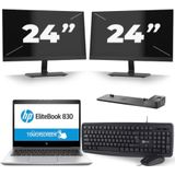 HP EliteBook 830 G5 - Intel Core i5-8e Generatie - 13 inch - 16GB RAM - 256GB SSD - Windows 11 + 2x 24 inch Monitor Zichtbaar gebruikt