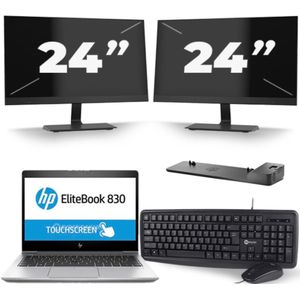 HP EliteBook 830 G5 - Intel Core i5-8e Generatie - 13 inch - 16GB RAM - 256GB SSD - Windows 11 + 2x 24 inch Monitor Zichtbaar gebruikt