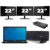 Dell Latitude E5570 - Intel Core i5-6e Generatie - 15 inch - 8GB RAM - 256GB SSD - Windows 11 + 3x 22 inch Monitor Zichtbaar gebruikt