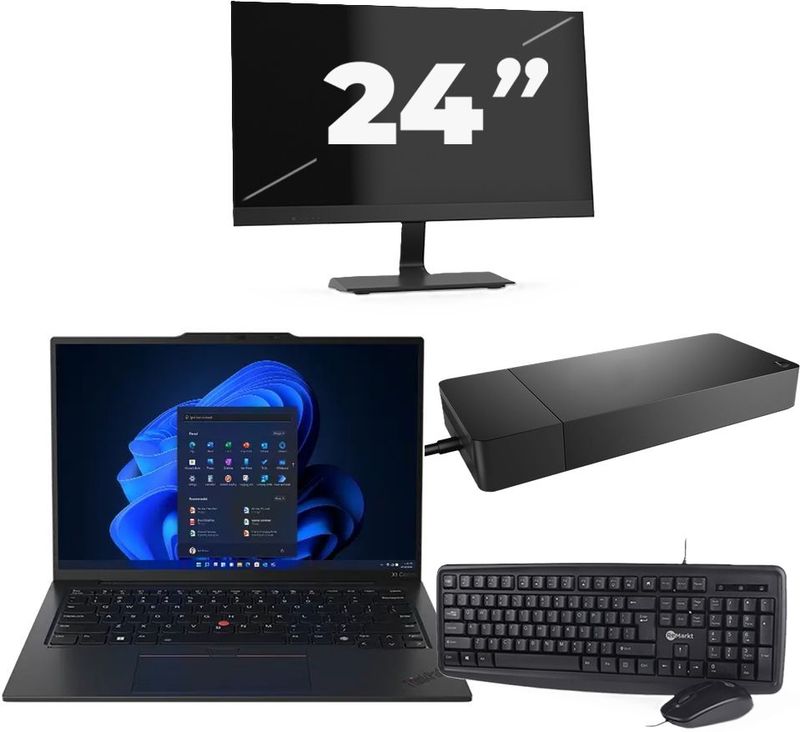 Lenovo ThinkPad X1C - Intel Core i5-6e Generatie - 14 inch - 8GB RAM - 256GB SSD - Windows 11 Home + 1x 24 inch Monitor Zichtbare schade