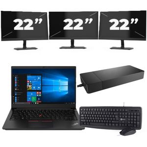 Lenovo ThinkPad E14 Gen 3 - AMD Ryzen 3 5300U - 14 inch - 16GB RAM - 256GB SSD - Windows 11 Home + 3x 22 inch Monitor Nette Staat