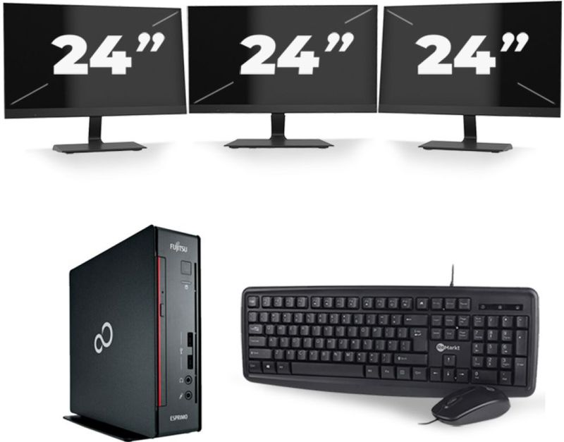 Fujitsu Esprimo Q556 USFF - Intel Core i7-6e Generatie - 16GB RAM - 256GB SSD - Windows 11 + 3x 24 inch Monitor Zichtbaar gebruikt