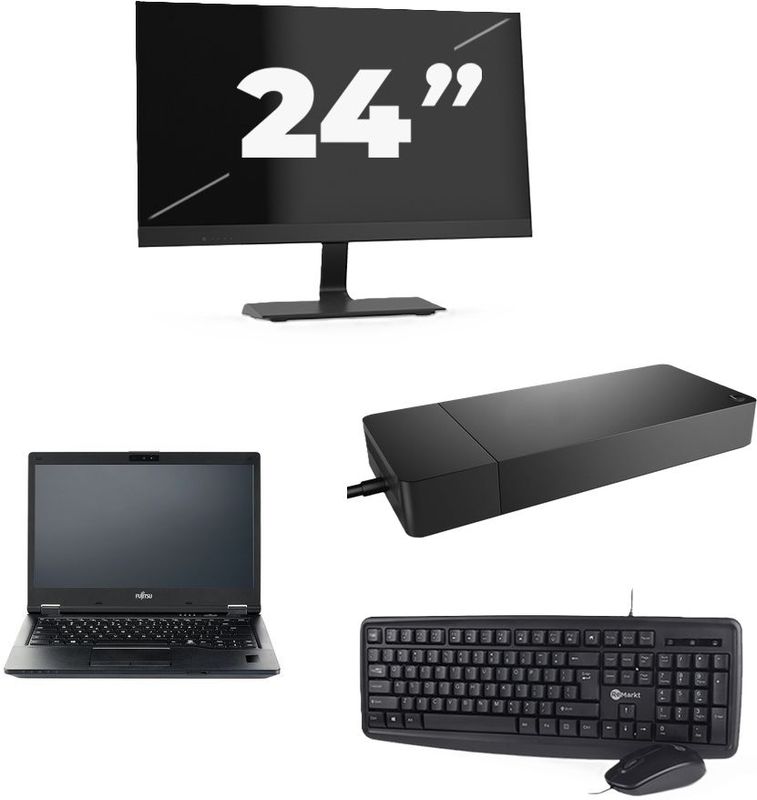 Fujitsu LIFEBOOK E5410 - Intel Core i3-10e Generatie - 14 inch - 16GB RAM - 256GB SSD - Windows 11 Home + 1x 24 inch Monitor Nette Staat