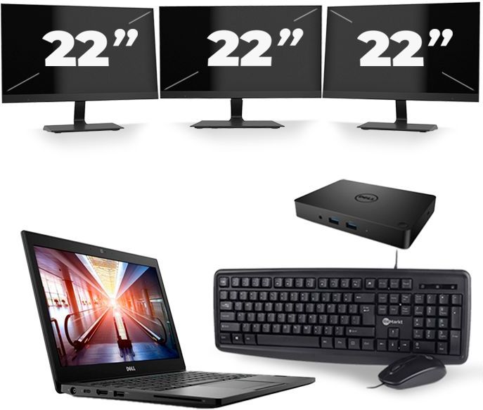 Dell Latitude 7290 - Intel Core i7-8e Generatie - 12 inch - 16GB RAM - 256GB SSD - Windows 11 + 3x 22 inch Monitor Nette Staat