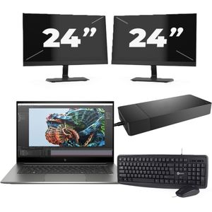 HP Zbook Studio G8 - Intel Core i7-11e Generatie - 15 inch - 16GB RAM - 256GB SSD - Windows 11 Home + 2x 24 inch Monitor Nette Staat