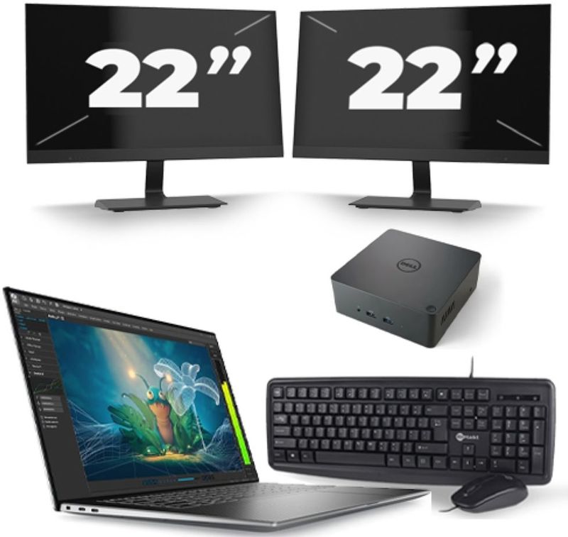 Dell Precision 5570 - Intel Core i7-12e Generatie - 15 inch - 16GB RAM - 256GB SSD - Windows 11 Home + 2x 22 inch Monitor Nette Staat