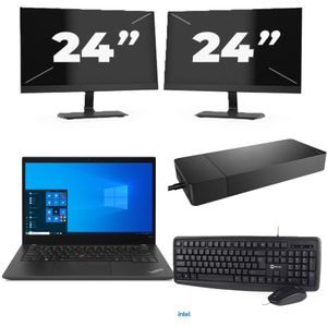 Lenovo ThinkPad T14s - Intel Core i7-10e Generatie - 14 inch - 32GB RAM - 256GB SSD - Windows 11 Home + 2x 24 inch Monitor Zichtbaar gebruikt
